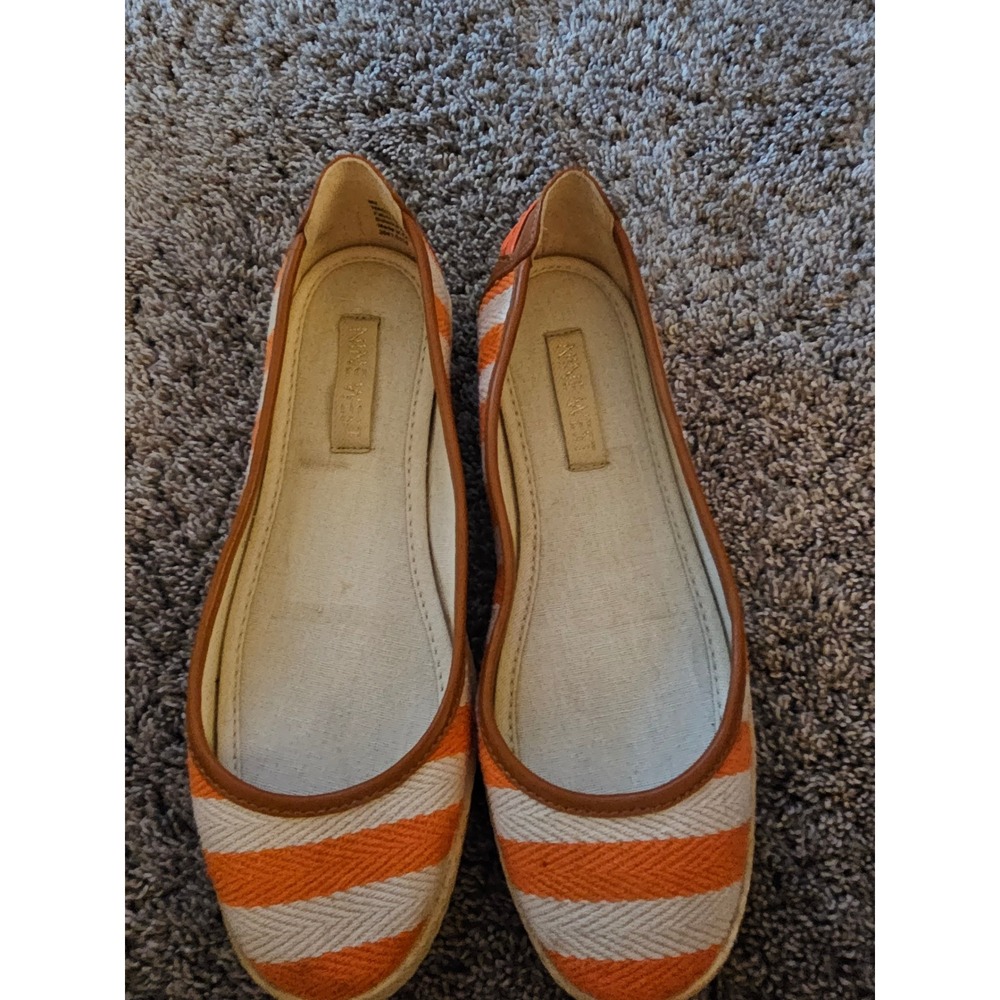 Nine West Royalut Orange White Striped Fabric Ballet Flats Mens 6M NWROYALUT